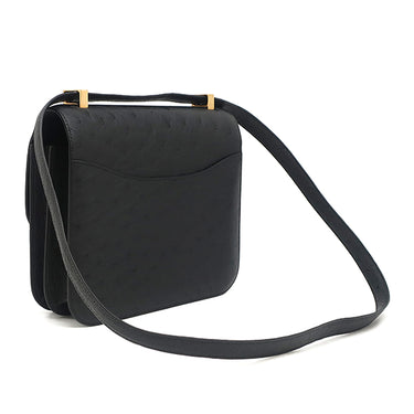 エルメス HERMES コンスタンス3 24 ブラック オーストリッチ ショルダーバッグ ゴールド金具 黒