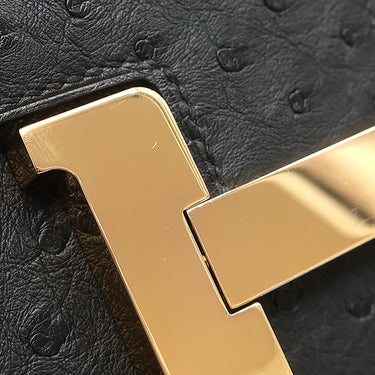 エルメス HERMES コンスタンス3 24 ブラック オーストリッチ ショルダーバッグ ゴールド金具 黒