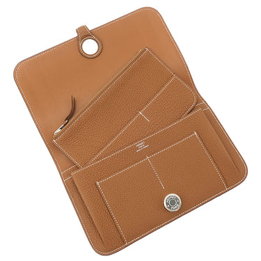 エルメス HERMES ドゴンデュオ ドゴンGM ゴールド トゴ 長財布 シルバー金具 茶 二つ折り財布 2024年製