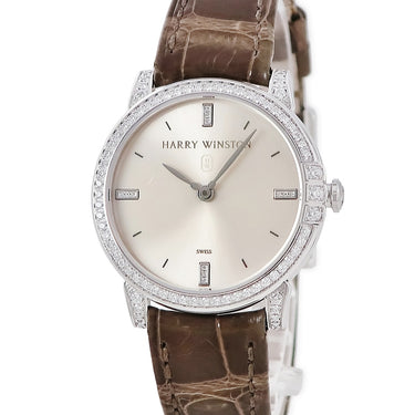 腕時計 ハリーウィンストン Harry Winston ミッドナイト 450/LQ32W クオーツ レディース K18WG無垢 純正ダイヤ シルバー サンレイ