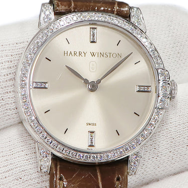 腕時計 ハリーウィンストン Harry Winston ミッドナイト 450/LQ32W クオーツ レディース K18WG無垢 純正ダイヤ シルバー サンレイ
