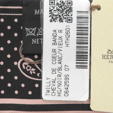 エルメス HERMES ツイリー ブラック×ホワイト×ヴューローズ シルク スカーフ 新品 未使用 【シュヴァル ドゥ クール バンダナ】