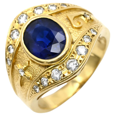 ミキモト MIKIMOTO サファイア ダイヤリング SGR-3000-13377 イエローゴールド K18YG サファイア ダイヤモンド リング 指輪 MIKIMOTO 青 2.13ct 13号