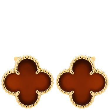 ヴァンクリーフアーペル Van Cleef & Arpels ヴィンテージ アルハンブラ 赤×イエローゴールド K18YG カーネリアン ピアス Au750 18K 18金 クローバー