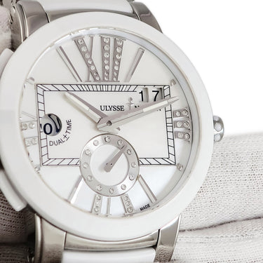 腕時計 ユリスナルダン ULYSSE NARDIN エグゼクティブ デュアルタイム 243-10-3/391 自動巻き メンズ 純正ダイヤ シェル 白セラミック GMT