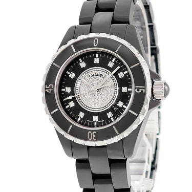 腕時計 シャネル CHANEL J12 H2122 クオーツ レディース 純正ダイヤ パヴェ 黒 ラウンド 回転ベゼル