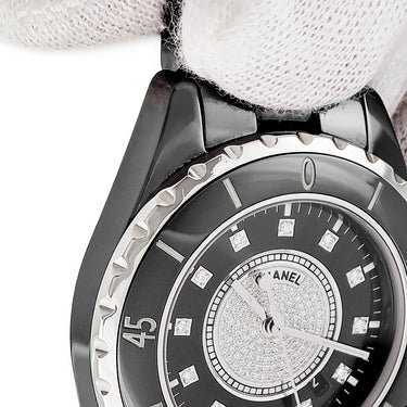 腕時計 シャネル CHANEL J12 H2122 クオーツ レディース 純正ダイヤ パヴェ 黒 ラウンド 回転ベゼル