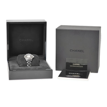 腕時計 シャネル CHANEL J12 H2122 クオーツ レディース 純正ダイヤ パヴェ 黒 ラウンド 回転ベゼル