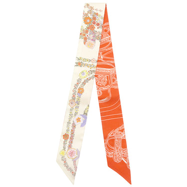 エルメス HERMES ツイリー H064220S 07 ヴァニーユ×オレンジ×カーキ シルク スカーフ 未使用 【ブリッド ドゥ ガラ アン フルール＆アイライナー】