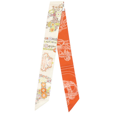 エルメス HERMES ツイリー H064220S 07 ヴァニーユ×オレンジ×カーキ シルク スカーフ 未使用 【ブリッド ドゥ ガラ アン フルール＆アイライナー】