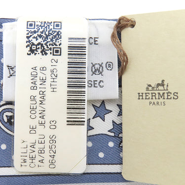エルメス HERMES ツイリー ブルージーン×マリン×ホワイト シルク スカーフ 新品 未使用 【CHEVAL DE COEUR BANDANA/シュヴァル ドゥ クール バンダナ】