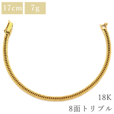 喜平 KIHEI K18 18金 17.1cm 7.5g 8面トリプル イエローゴールド K18YG ブレスレット 造幣局検定マーク ショッピングローン対応していません