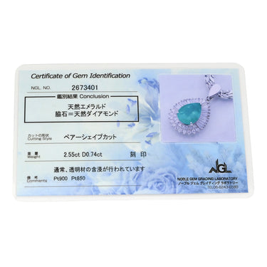 ノンブランド NON BRAND エメラルド 2.55ct ダイヤ ペンダント プラチナシルバー Pt950 エメラルド ダイヤモンド Pt850(チェーン) ネックレス 緑 ペアシェイプカット デザインチェーン プラチナ