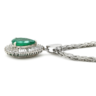 ノンブランド NON BRAND エメラルド 2.55ct ダイヤ ペンダント プラチナシルバー Pt950 エメラルド ダイヤモンド Pt850(チェーン) ネックレス 緑 ペアシェイプカット デザインチェーン プラチナ