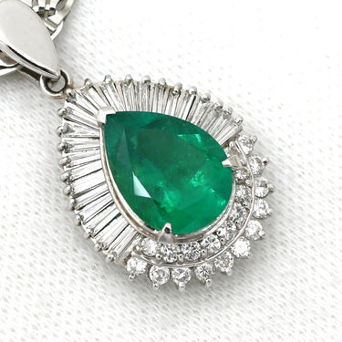 ノンブランド NON BRAND エメラルド 2.55ct ダイヤ ペンダント プラチナシルバー Pt950 エメラルド ダイヤモンド Pt850(チェーン) ネックレス 緑 ペアシェイプカット デザインチェーン プラチナ