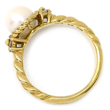 ニナリッチ NINA RICCI パールツイストリング パールホワイト×イエローゴールド K18YG パール ダイヤモンド リング 指輪 NINA RICCI アコヤ 真珠 メレダイヤ Au750 K18 YG 8号