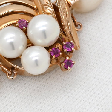 タサキ TASAKI 9.0mm パール パールホワイト×ピンクゴールド K14PG パール ルビー ネックレス 真珠 K14PG 一連 一重 アコヤ真珠 ルビー付リーフモチーフクラスプ