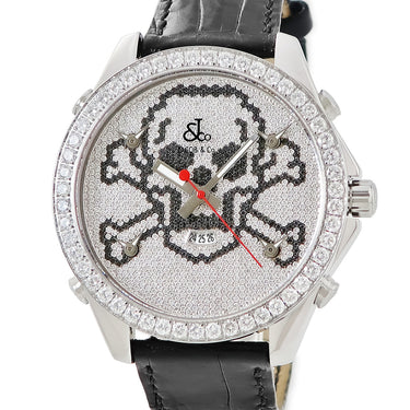 腕時計 ジェイコブ JACOB&CO 5タイムゾーン 47mm スカル JC-SKULLD クオーツ メンズ 純正全面ダイヤ 骸骨 ドクロ GMT