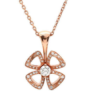 ブルガリ BVLGARI フィオレヴァー ピンクゴールド K18PG ダイヤモンド ネックレス Au750 K18PG パヴェ ダイヤ フラワーモチーフ オープンワーク