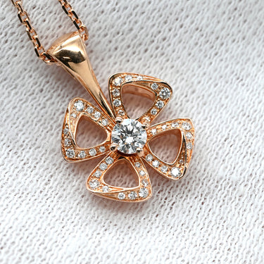 ブルガリ BVLGARI フィオレヴァー ピンクゴールド K18PG ダイヤモンド ネックレス Au750 K18PG パヴェ ダイヤ フラワーモチーフ オープンワーク