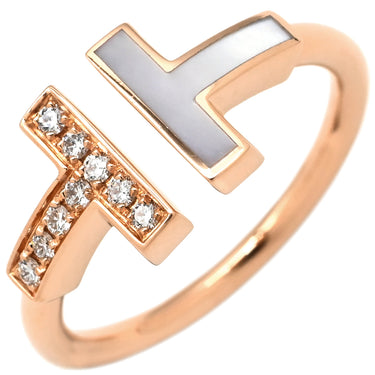 ティファニー Tiffany & Co T ワイヤー 64027913 ピンクゴールド K18PG ダイヤモンド マザーオブパール リング 指輪 T&Co. K18PG Au750 18K ローズゴールド ダイヤ シェル 10.5号