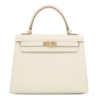 エルメス HERMES ケリー25 外縫い クレ ヴォーエプソン 2WAYバッグ シャンパンゴールド金具 新品 未使用 オフホワイト 2025年製
