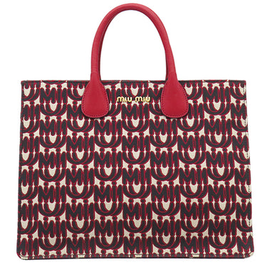 ミュウミュウ MIU MIU 2WAY トート 5BG156 レッド キャンバス レザー ジャガード 2WAYバッグ ゴールド金具 赤 黒 総柄