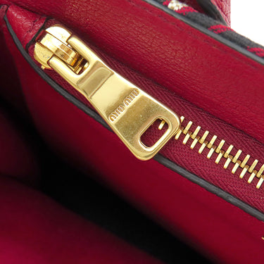 ミュウミュウ MIU MIU 2WAY トート 5BG156 レッド キャンバス レザー ジャガード 2WAYバッグ ゴールド金具 赤 黒 総柄