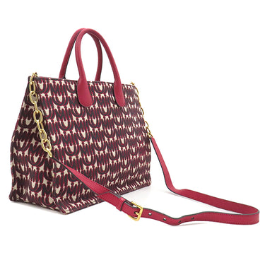 ミュウミュウ MIU MIU 2WAY トート 5BG156 レッド キャンバス レザー ジャガード 2WAYバッグ ゴールド金具 赤 黒 総柄