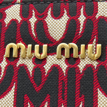 ミュウミュウ MIU MIU 2WAY トート 5BG156 レッド キャンバス レザー ジャガード 2WAYバッグ ゴールド金具 赤 黒 総柄