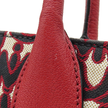 ミュウミュウ MIU MIU 2WAY トート 5BG156 レッド キャンバス レザー ジャガード 2WAYバッグ ゴールド金具 赤 黒 総柄