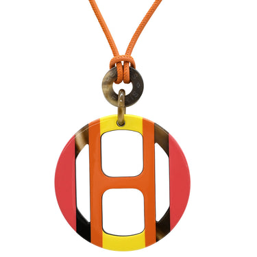 エルメス HERMES Hエキップ サンセット バッファローホーン レザー ラッカー ネックレス オレンジ イエロー ベージュ バッファローホーン