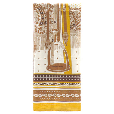 エルメス HERMES カレ140 カレジェアン カリー×キャラメル×ブラン カシミヤ シルク ストール 【SELLE DE DIGNITAIRE/高官の鞍】