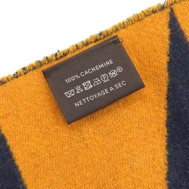エルメス HERMES CASAQUE OPTIQUE ネイビー×オレンジ カシミヤ マフラー 紺 バイカラー カザック オプティック