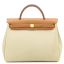 エルメス HERMES エールバッグジップ 31 ベージュ×ゴールド キャンバス レザー トワルミリタリー ヴァッシュハンター ショルダーバッグ ゴールド金具 茶