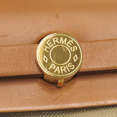 エルメス HERMES エールバッグジップ 31 ベージュ×ゴールド キャンバス レザー トワルミリタリー ヴァッシュハンター ショルダーバッグ ゴールド金具 茶