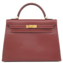 エルメス HERMES ケリー32 外縫い ルージュアッシュ ヴォーシャモニー 2WAYバッグ ゴールド金具 赤茶