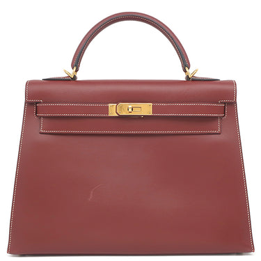 エルメス HERMES ケリー32 外縫い ルージュアッシュ ヴォーシャモニー 2WAYバッグ ゴールド金具 赤茶