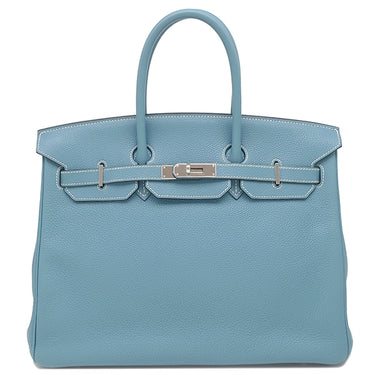 エルメス HERMES バーキン35 ブルージーン トゴ ハンドバッグ シルバー金具 青
