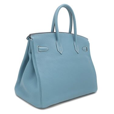 エルメス HERMES バーキン35 ブルージーン トゴ ハンドバッグ シルバー金具 青
