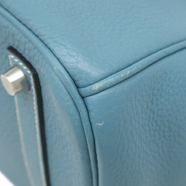 エルメス HERMES バーキン35 ブルージーン トゴ ハンドバッグ シルバー金具 青