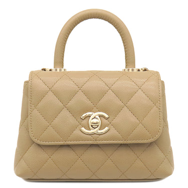 シャネル CHANEL ココハンドル ミニミニ AP4244 ベージュ レザー キャビアスキン ショルダーバッグ ゴールド金具 トップハンドル