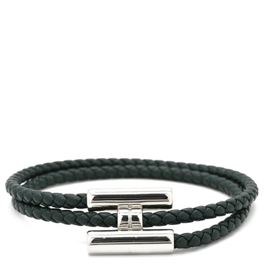 エルメス HERMES トゥルニ トレッセ グリーン スイフト メタル ブレスレット シルバー金具 緑 レザーブレス