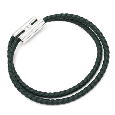 エルメス HERMES トゥルニ トレッセ グリーン スイフト メタル ブレスレット シルバー金具 緑 レザーブレス