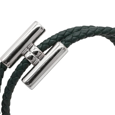 エルメス HERMES トゥルニ トレッセ グリーン スイフト メタル ブレスレット シルバー金具 緑 レザーブレス