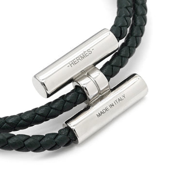 エルメス HERMES トゥルニ トレッセ グリーン スイフト メタル ブレスレット シルバー金具 緑 レザーブレス