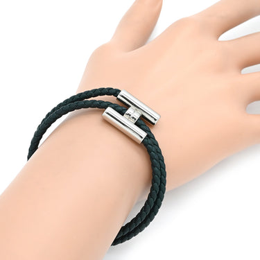 エルメス HERMES トゥルニ トレッセ グリーン スイフト メタル ブレスレット シルバー金具 緑 レザーブレス