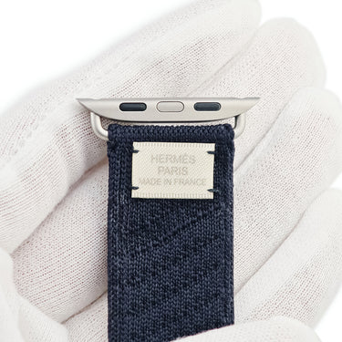 エルメス HERMES 純正 アップルウォッチ 44 45 46 49mm用 ブルーニュイ ナイロン チタン 腕時計パーツ アンメール ニットナイロン ベルト 35ｍｍ 尾錠付き