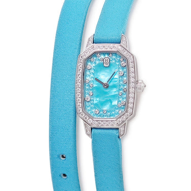 腕時計 ハリーウィンストン Harry Winston エメラルド EMEQHM18WW014 クオーツ レディース K18WG無垢 純正ダイヤ ターコイズカラー シェル