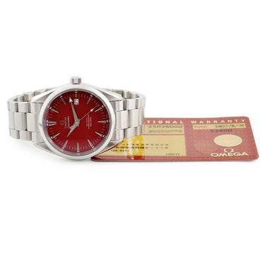 腕時計 オメガ OMEGA シーマスター アクアテラ 丸井限定モデル 2503.60.00 自動巻き メンズ レッド 赤 デイト シースルーバック